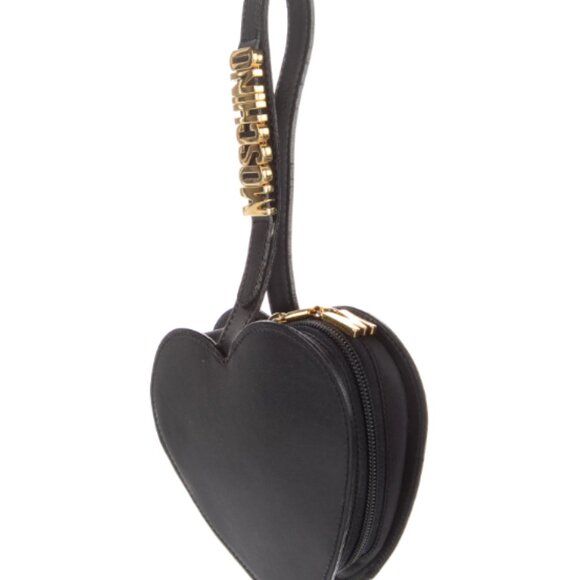 Moschino Vintage Black Leather Logo Heart Wristlet Bag - Picture 2 of 5